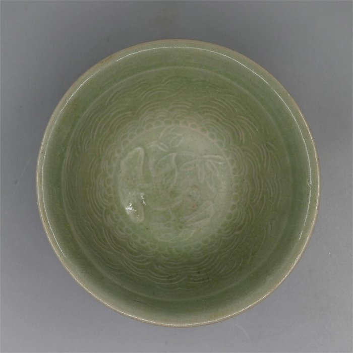 高麗青瓷印花斗笠碗高古瓷宋瓷老窯青瓷茶道具直徑12.5厘米窯址貨不影響