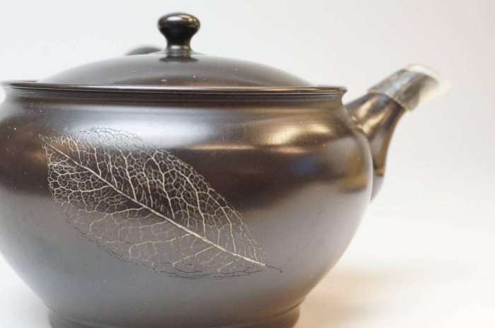養心殿』常滑焼梅原宗平宗弘木葉文茶注横手急須茶器茶注茶道具煎茶道具
