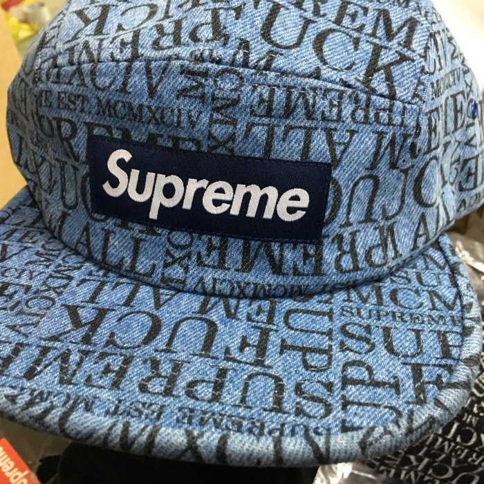 超搶手】全新正品2015 秋冬Supreme Fuck Em All Denim Camp Cap 五分割