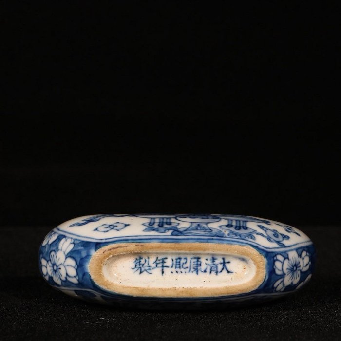 清康熙青花博古紋元寶鼻煙壺??尺寸高5.5直徑7厘米舊藏古玩古董【承古轩