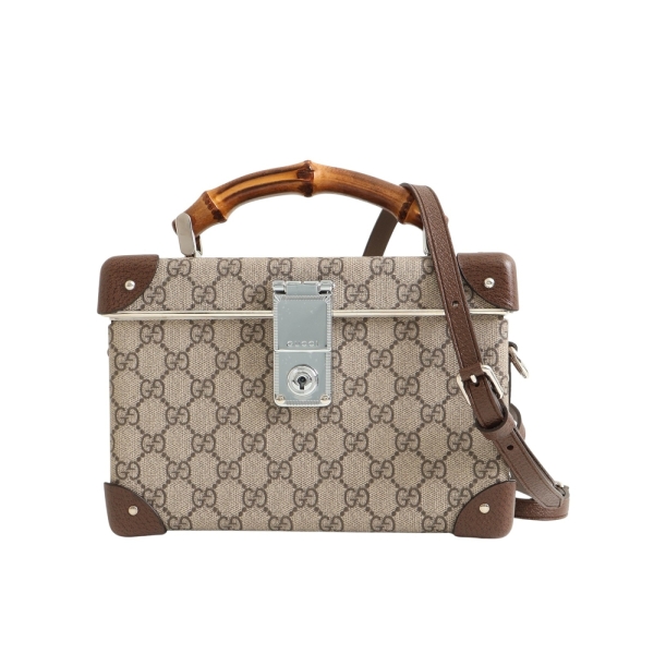 GUCCI 古馳 Globe Trotter Beauty Case 竹節 兩用包 棕色 GG Supreme帆布 牛皮 【二手名牌BRAND OFF】