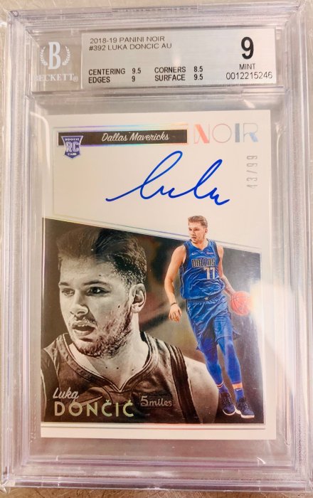 2018-19 Panini Noir Luka Doncic RC 新人鑑定簽名卡BGS9/10