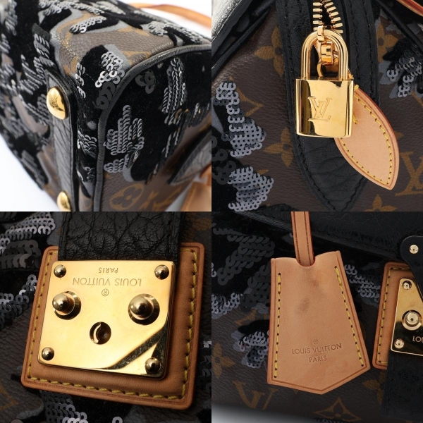 LOUIS VUITTON LV 路易威登 Fleur de Jais Carrousel 手提包 帆布 黑色絨布/亮片 【二手名牌BRAND ...