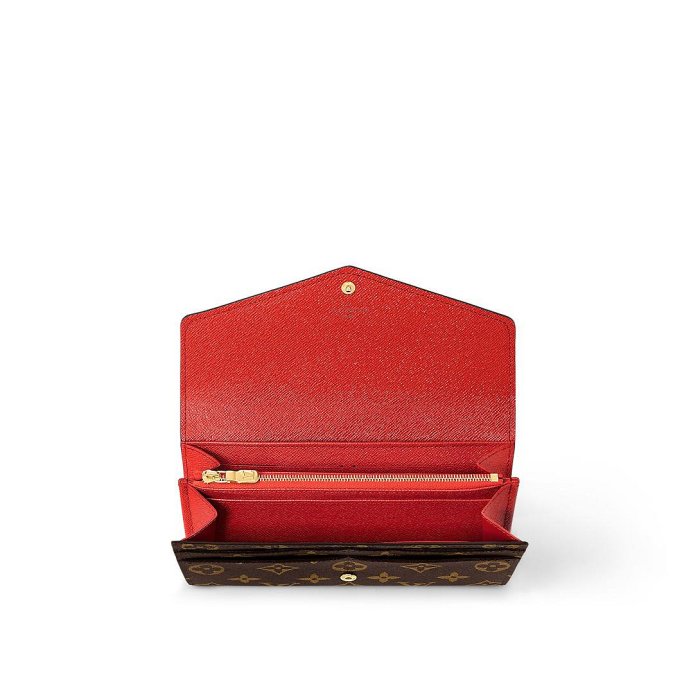 Louis Vuitton LV 路易威登 Sarah 新版經典老花釦式長夾/手拿包 內裡罌粟紅色 M62236