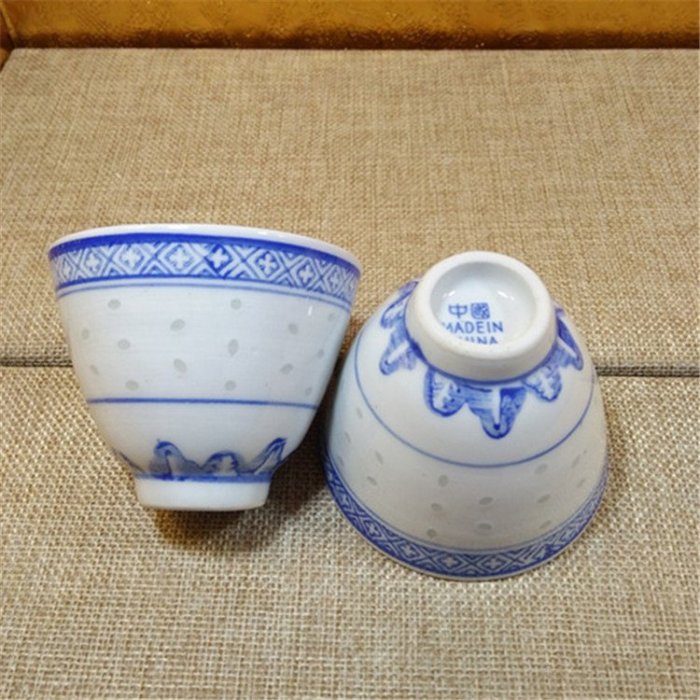 青花 玲瓏盃 茶盃 80年代日本回流款景德鎮陶瓷功夫茶具茶杯青花玲瓏杯三缸盅品茗杯