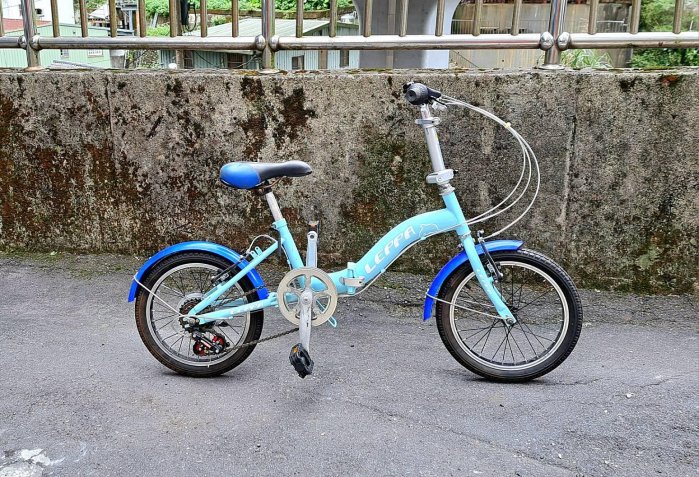 二手~BIKEONE L1 SHIMANO 轉把16吋 6速 摺疊兒童腳踏車 小折車 腳踏車 單車(水藍)~功能正常