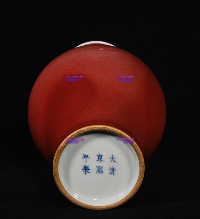 清康熙年制豇豆紅釉觀音瓶，高28×12.5釐米300221 青花五彩琺瑯彩【老窯