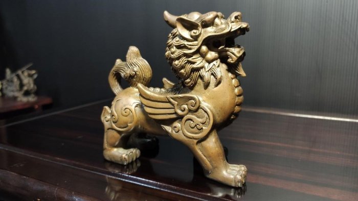早期純銅銅雕老件-獬豸(法獸)#01（古董/收藏/銅爐/香爐/銅器/擺飾/珍藏