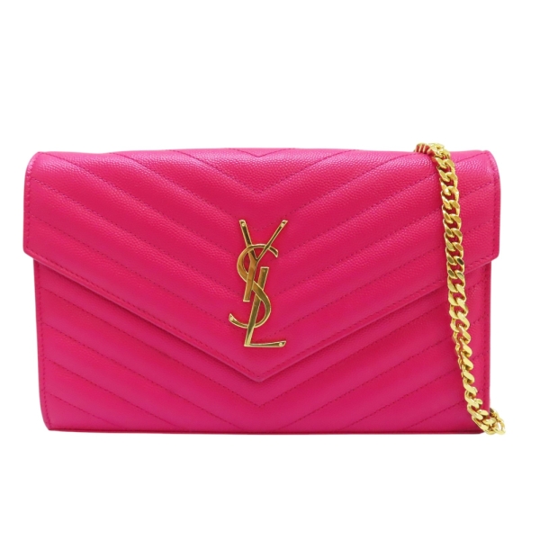 【二手名牌BRAND OFF】SAINT LAURENT YSL 聖羅蘭【再降價】 粉色 牛皮 WOC 鍊帶 肩揹包