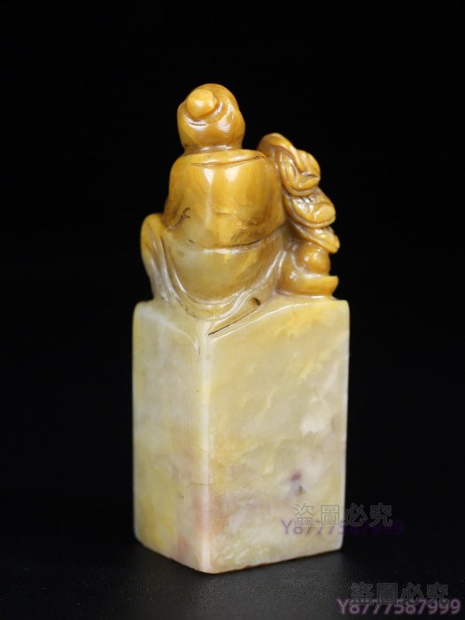 舊藏珍品純手工雕刻壽山石薄意印章《財神》名人雕刻雕工精細【盛世大唐