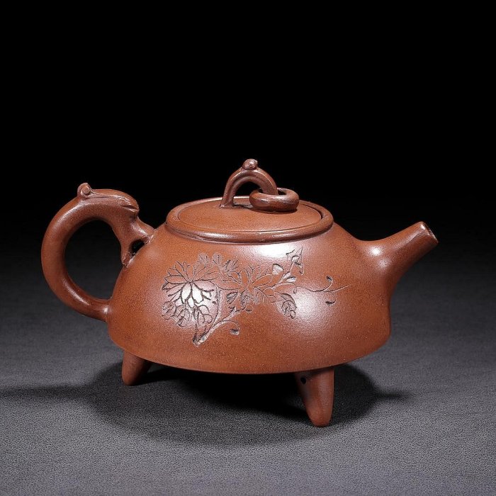 朱泥 朱塗り 遊雲鳳凰刻 四足 龍雲刻 花台 香台 盆栽台 高台 花台 高台 盆栽台 香台 時代 シンガポール「陶光工藝」 中国美術