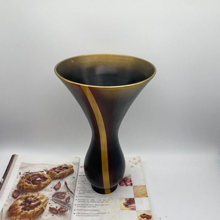 花器銅　池坊 日本池坊花器純銅花器花觚花入高：27cm 寬：17cm 帶原盒古玩收藏老物件