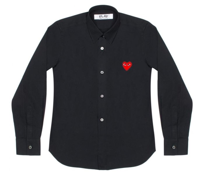 BLACK COMME des GARCONS 長袖 ラウンドカラー シャツ ブラック M 日本製 1P-B002 ブラック コムデギャルソン ピーターパンカラー 黒 2色CDG PLAY COMME des GARCONS 川久保玲經典素描倒愛心秋冬季圓領長袖T恤