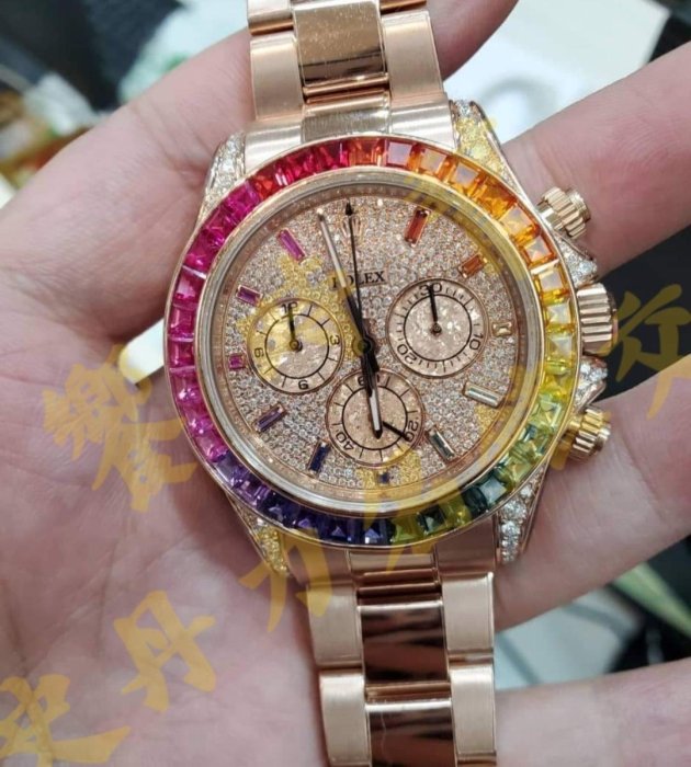 #史丹力名錶交流 勞力士 Daytona 迪通拿 ROLEX 116505 玫瑰金 精鑲 彩虹圈 彩寶時標 滿天星面盤