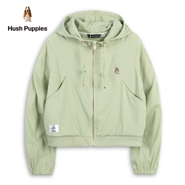 Hush Puppies 外套 女裝素色涼感刺繡小狗短版外套(附收納袋)