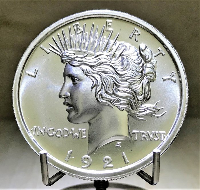 自由銀»高浮雕1921 Peace Dollar 和平美元銀幣(2 toz= 62.2g) #261