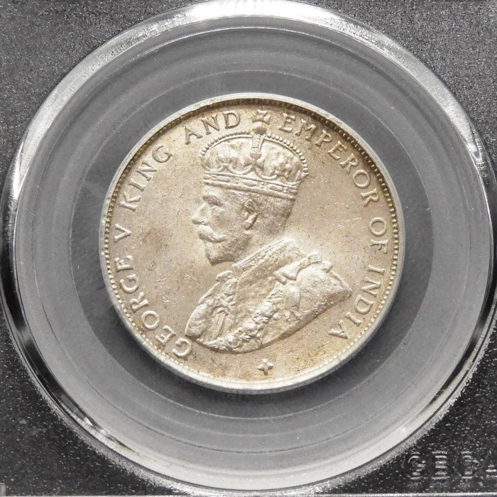 1921年 ジョージ5世 海峡植民地50セント銀貨　高鑑定 MS64 周日結標】(CC091-42)=鑑定幣=1921年海峽殖民地喬治五世50分銀幣=1枚