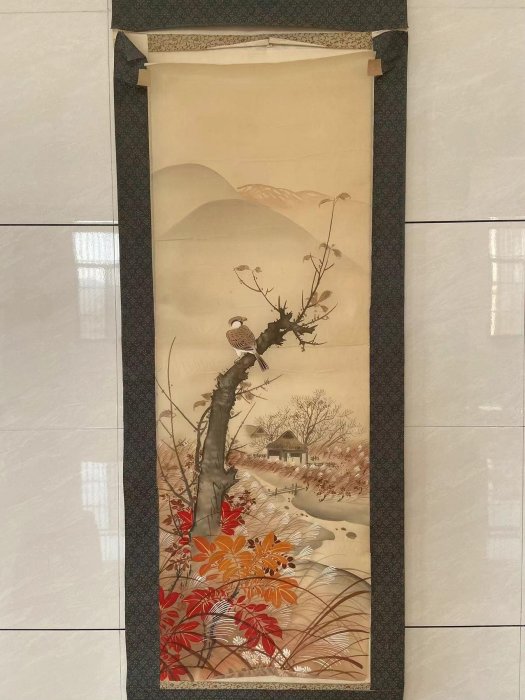 嚴選純手繪紅葉小鳥絹本畫，S124真品直銷，老舊風情難尋，細節高清圖可