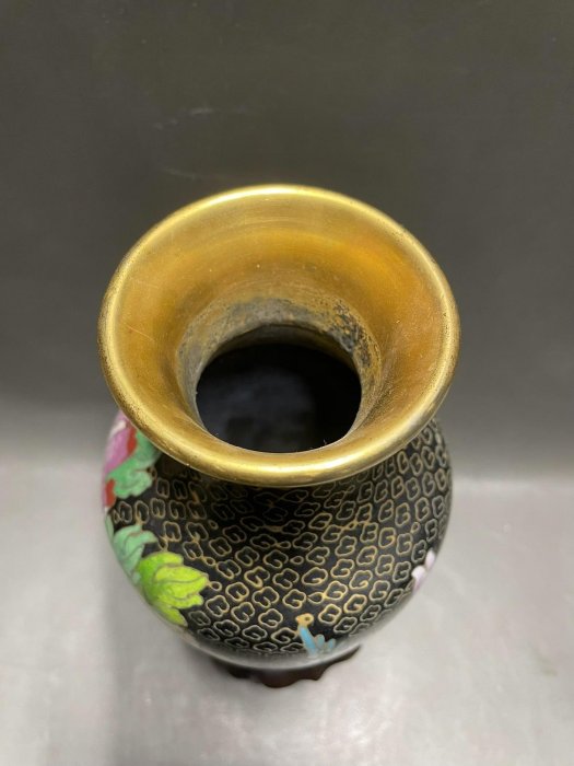景泰藍花瓶掐絲琺瑯銅胎黑地花卉紋| Yahoo拍賣