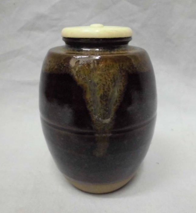 日本古陶平安喜山造肩衝茶入牙蓋共箱茶道具茶入棗万代喜山高約7cm