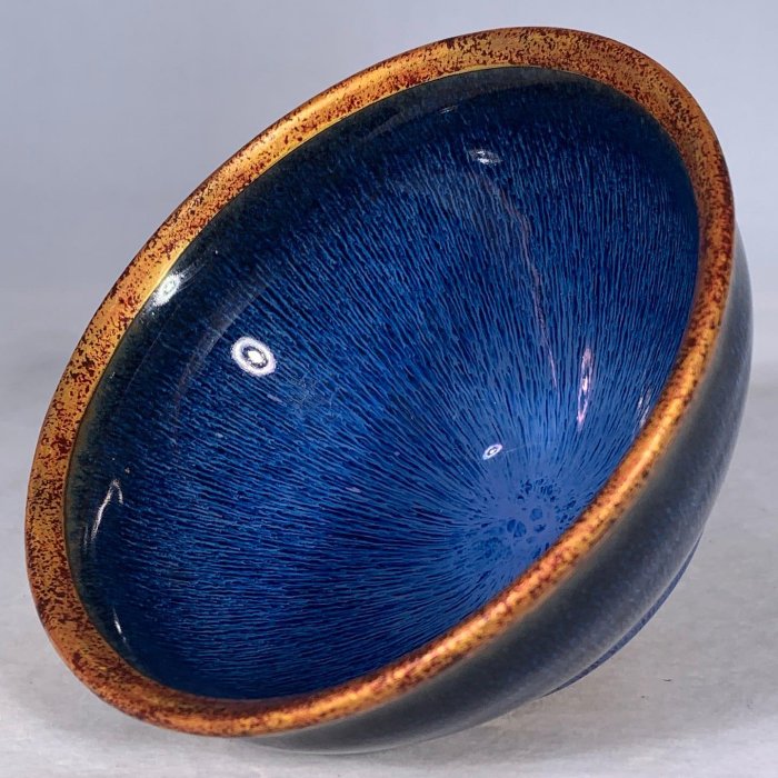 宋建窯包口藍釉兔毫盞，高7直徑12.5cm，3001557 瓷器官窯汝窯【古雲