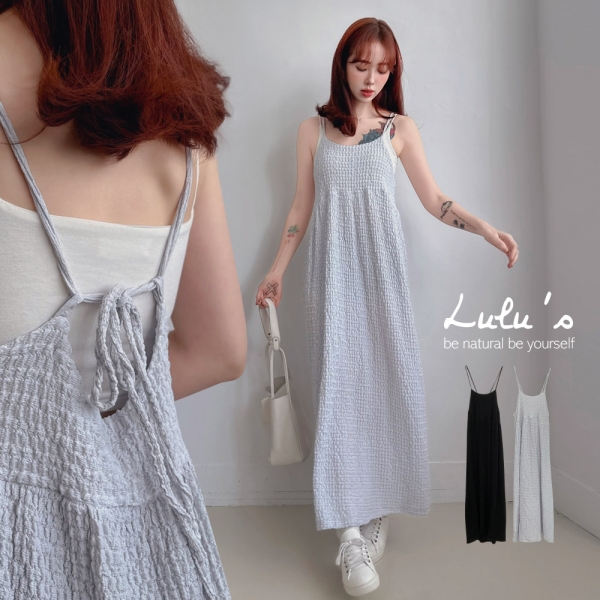 LULUS/壓紋後綁帶細肩長洋裝２色【A02240123】