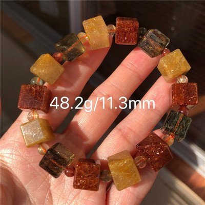 阿賽斯特萊 11M天然多寶多髮絲彩髮晶魔方水晶手珠手鍊a 紅黃藍綠紫黑白銀鈦晶髮晶綠幽靈聚寶盆超七極光23手珠排項鍊柱球