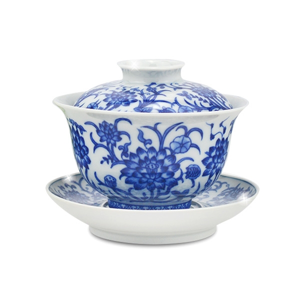 堯峰陶瓷】圓融蓋碗茶杯(青花蓮紋/釉裡紅蓮紋) 單入附蓋杯碟