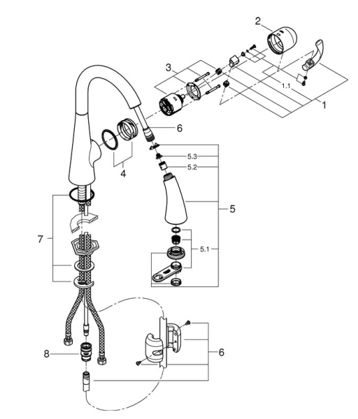 【麗室衛浴】零件 德國GROHE 水槽龍頭/立式龍頭 32294/32918專用 伸縮/抽拉軟管47174 product lightbox image 1