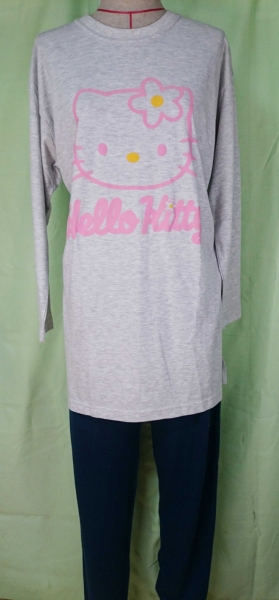 【震撼精品百貨】Hello Kitty 凱蒂貓~衣褲組 灰衣藍褲