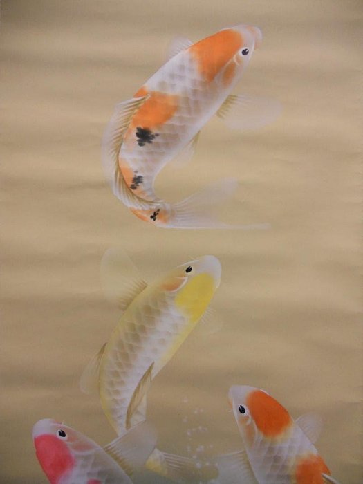 掛軸昇陽開運五鯉躍ごりやく絹本希少軸裝茶道具掛軸美品です| Yahoo拍賣