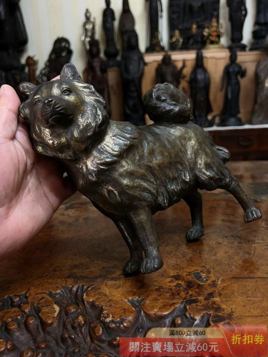 可議價日本金工名家秀正作品《蠟型鑄銅制戌狗銅犬置物》 日本古美術