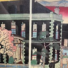 古玩輕鬆拍】老日本名浮世繪師三代歌川広重作東京名所京橋鉄道馬車往復