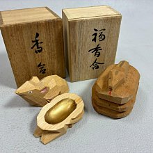 藏舊尋寶屋】老日本一刀彫厄除開運木雕置物「鼠」.「蛇」香盒擺飾收藏