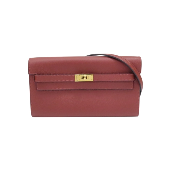 HERMES 愛馬仕 暗紅色 Evercolor牛皮 Kelly To Go Wallet 肩背包 W刻 金釦 【二手名牌BRAND OFF】