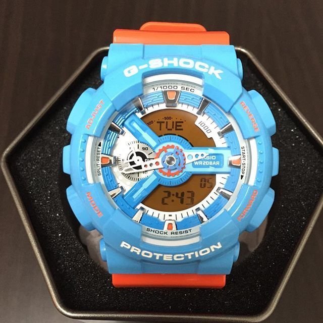 CASIO G-SHOCK GA-110NC 5416 ブルー オレンジ Casio G-Shock GA110 Series Anadigi Hyper Color Sky Blue x Orange