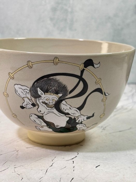 日本京燒原平窯加藤昌山作雷神茶碗，精美手繪藝術嚴選珍藏280 元京燒