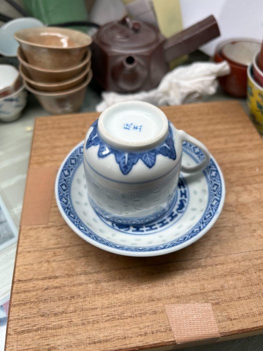 嚴選60年代日本玩玉杯碟組，青花玲瓏工藝茶杯咖啡杯皆適用玲瓏眼內壁