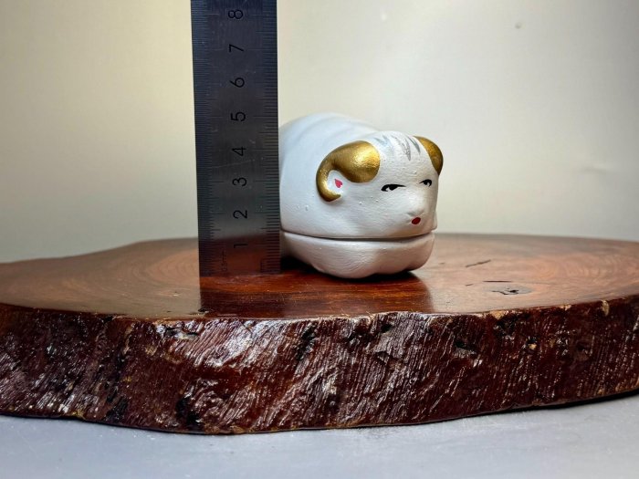日本舶來品/蒲池窯/生肖羊/香合/香盒/擺件/茶道具日本制未羊生肖干支 