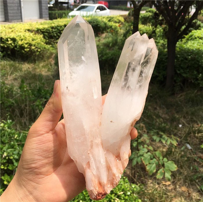 幸運星天然水晶20CM阿賽斯特萊勝利V字型白水晶柱梵天透體原礦晶柱紫晶