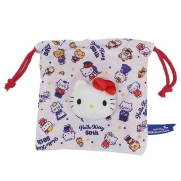 【震撼精品百貨】凱蒂貓 Hello Kitty~日本SANRIO三麗鷗 KITTY50週年紀念立體大臉束口收納包*19751