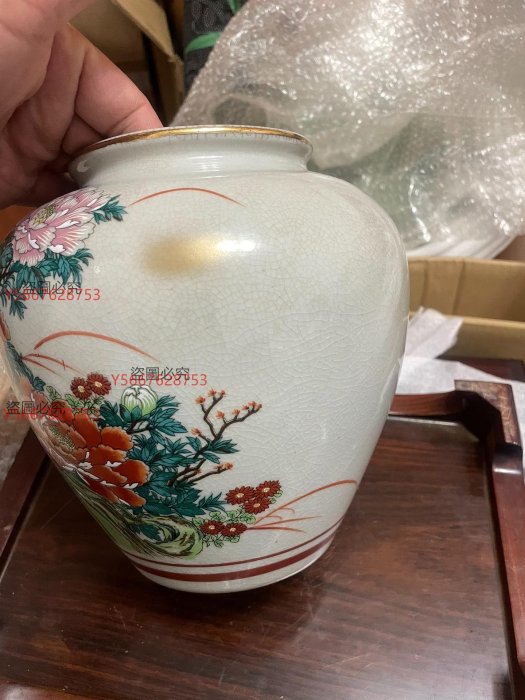 二手】中古日本回流九谷燒陶泉作富貴牡丹花瓶花入日本回流的老物花開