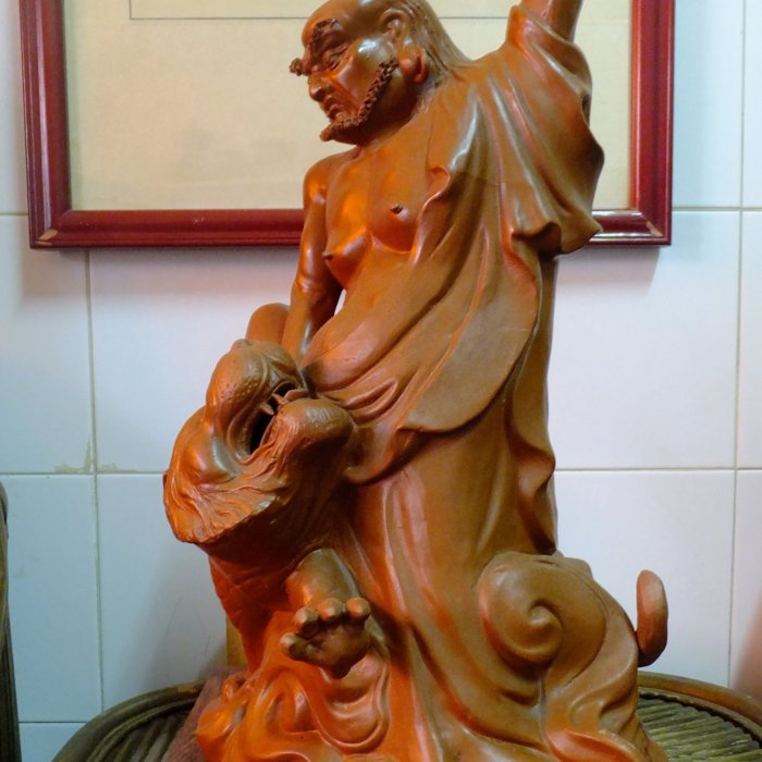 老竹彫 伏虎羅漢擺件 清時代 極細工 手彫り 古賞物 中国