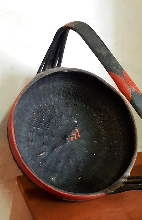 朱漆竹編籃子客家謝籃老漆器中國民藝收納盒置物盒喜事嫁妝【心