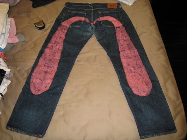 @喜歡囂張的看這@正品日版EVISU NO.2 Lot2000原色直筒粉紅色大M牛仔褲 size:35X35(復刻褲)虎耳