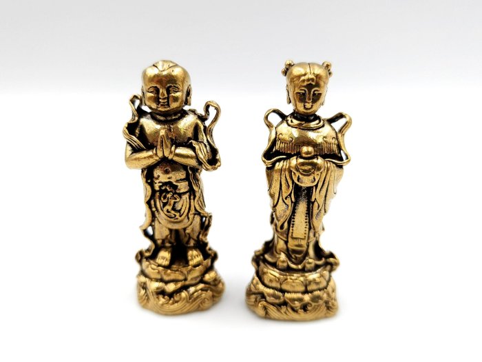 金童玉女善財童子童男童女善才龍女黃銅5cm | Yahoo拍賣