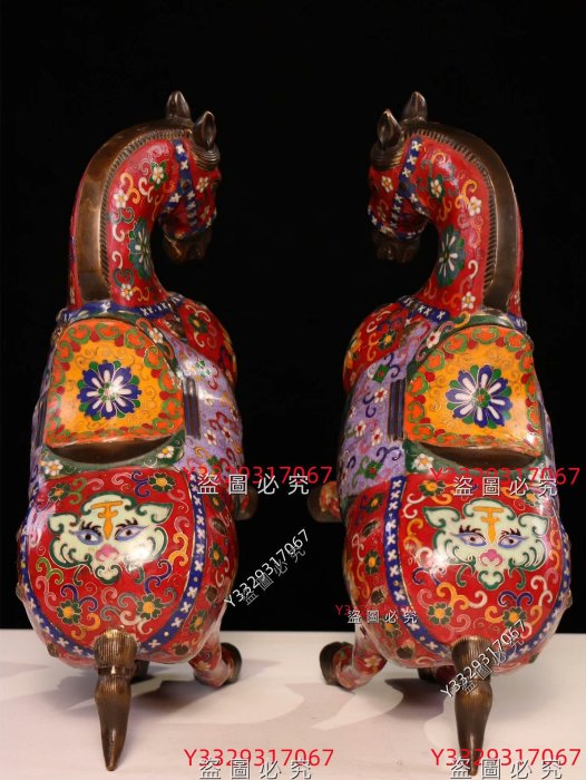 旧家蔵出 銅製 景泰藍 琺瑯彩 金彩駿馬置物 古美術品 骨董品 蔵友館蔵