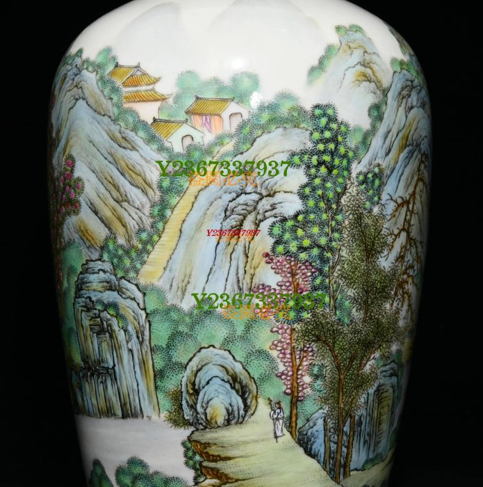 清朝粉彩山水人物文瓶 清雍正粉彩山水人物图撇口瓶- 专场详情- 北京中汉拍卖有限公司
