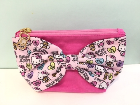 【震撼精品百貨】Hello Kitty 凱蒂貓~Hello Kitty 凱蒂貓化妝包-大緞帶心粉