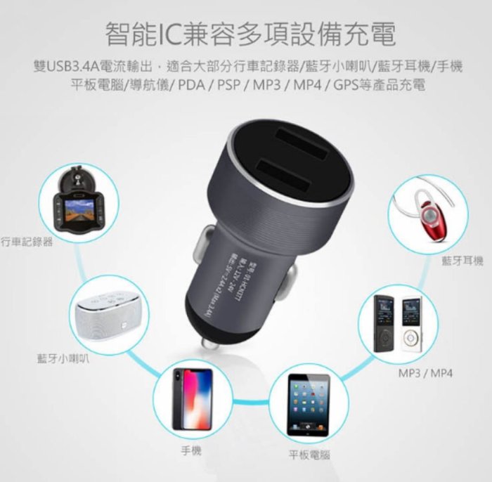 愛淨小舖-【377GA】Hawk 3.4A 鋁合金電壓顯示車充-鐵灰色